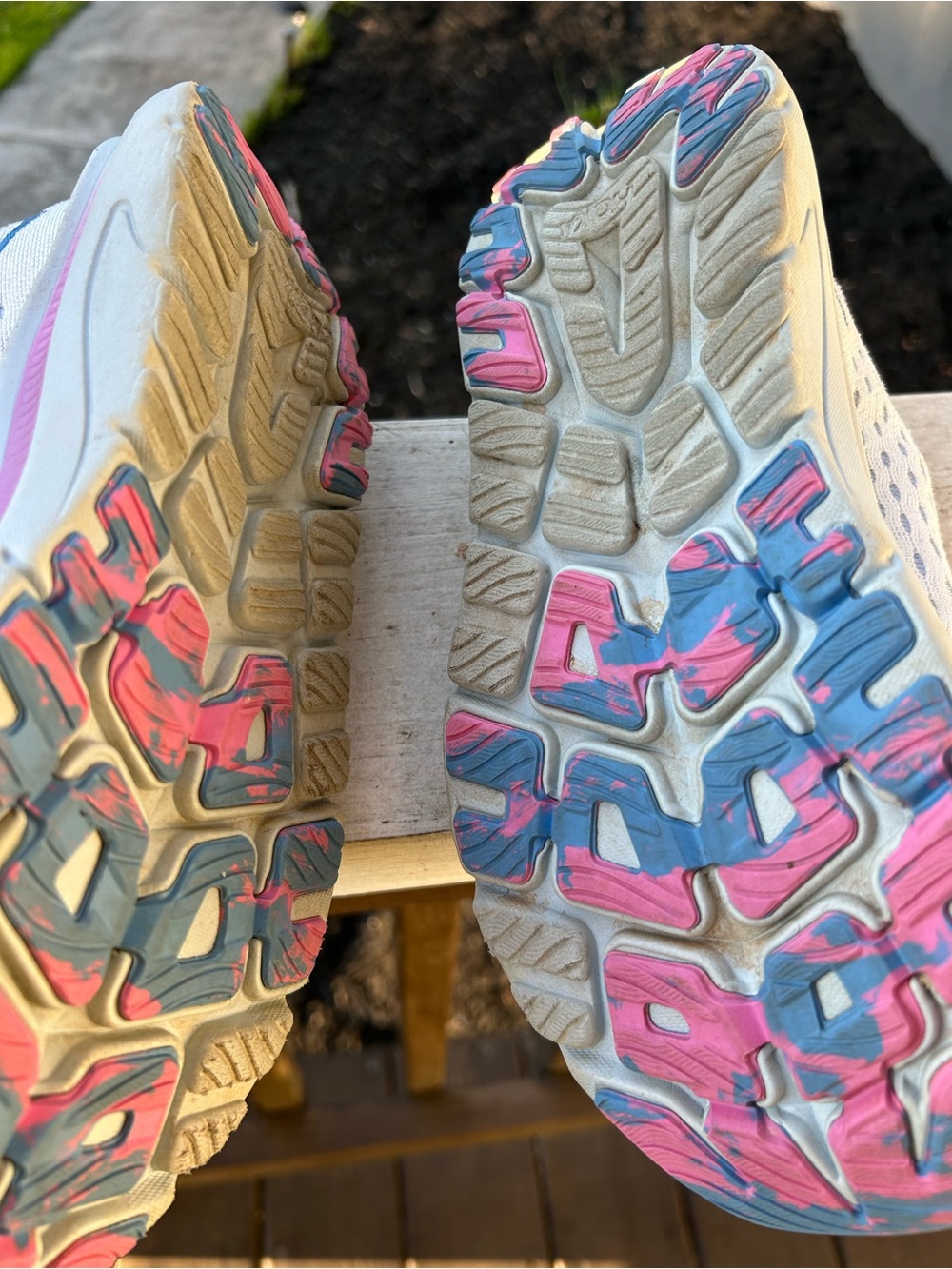 Hoka One One Women's White Running Shoes with Pastel Blue, Pink & Yellow Accents - Picture 4 of 11